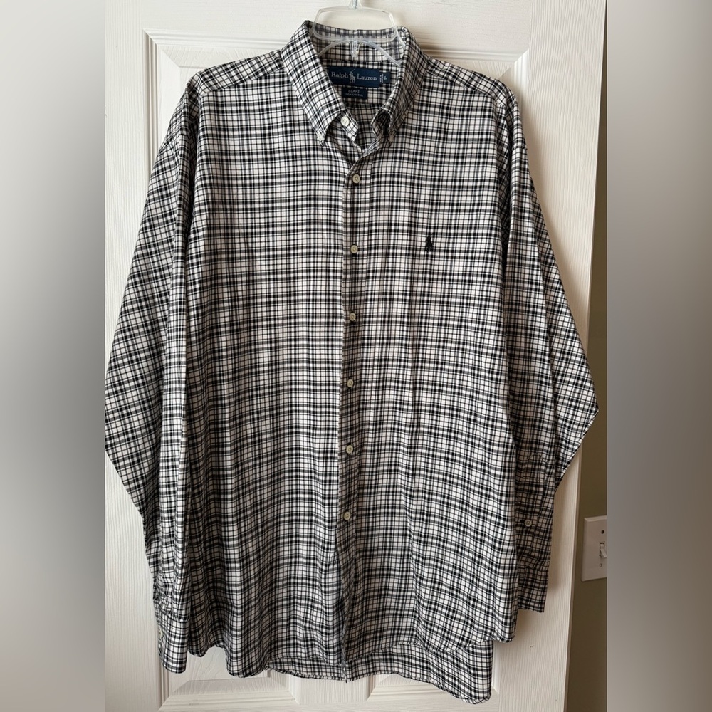 Ralph Lauren Blake‎ Button Down Long Sleeve Black/Cream Plaid Shirt - Size Large